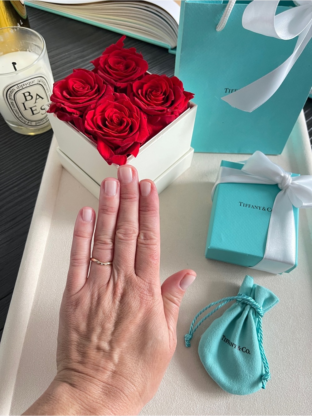 Tiffany & Co Elsa Peretti Curved Band Ring Rose Gold 3 Diamonds Sz 4
